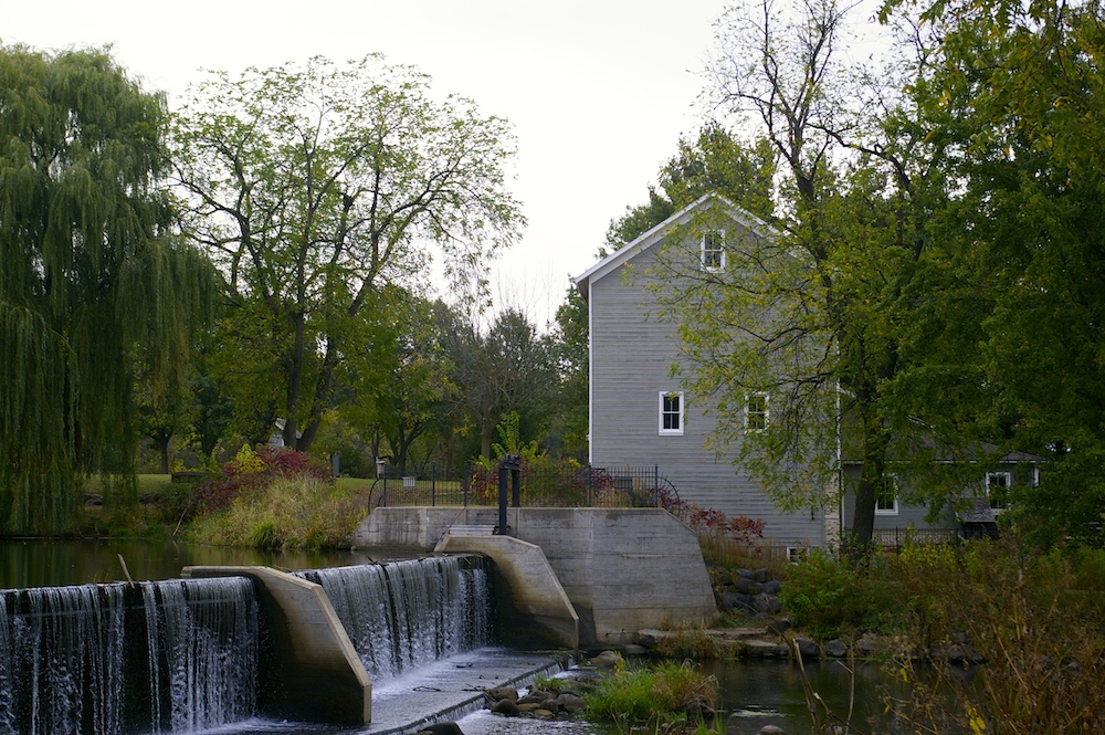 Water running over the dam near Beckman Mill in Beloit, Wisconsin